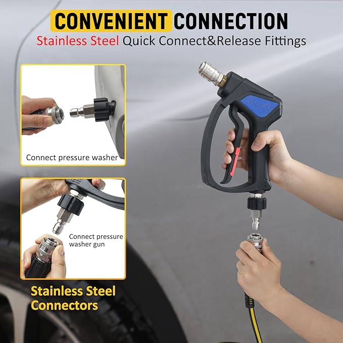 100ft Pressure Washer Hose - 1/4" Flexible Power Washer Hose with Stainless Steel Quick Connect Fittings, 3600 PSI Non-Kink Extension Replacement Hose for Gas&Electric Pressure Washer