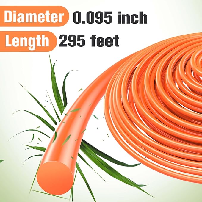 String Trimmer Line .095", 295 Feet Weed Eater String, Round Trimmer Line for Universal Replacement, Orange Premium Nylon String Trimmer Line for Medium& Heavy Grass&Weeds