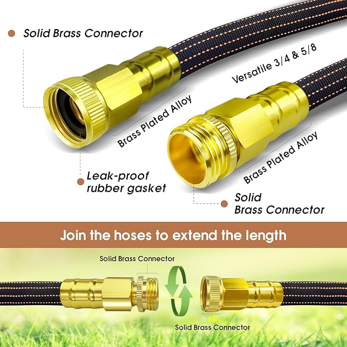 25FT Lightweight Flexible Garden Hose,Non-Slip Handles,Non-kink Hose,Solid Brass Fitting for Boats, RV Water Hose,Marine Washdown,Lawn,Garden,Leakproof TPE Hose (GreenBlack, 25 FT)
