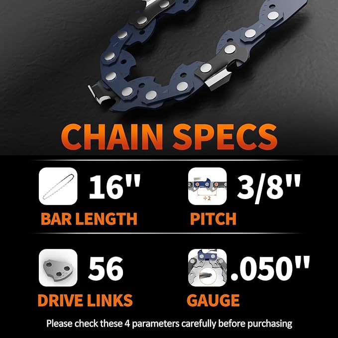 3Pcs 16 Inch Chainsaw Chain, 3/8" LP Pitch .050" Gauge 56 Drive Links,Replacement Chains for Portable Mini Chainsaw, Guide Saw Chain for Chainsaws (16"-56DL-3/8"LP .050"-3pcs)