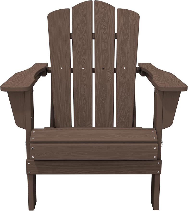 KINGYES Folding Adirondack Chair Set of 2, HDPE All-Weather Folding Adirondack Chair, Brown