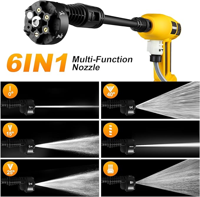 Cordless Pressure Washer with Faucet & Garden Hose Connector, 5.0Ah Battery, 2000PSI MAX Portable Pressure Washer with Brushless Motor, 4 Speed Adjustment LCD Touch Screen, 6-in-1 Nozzle