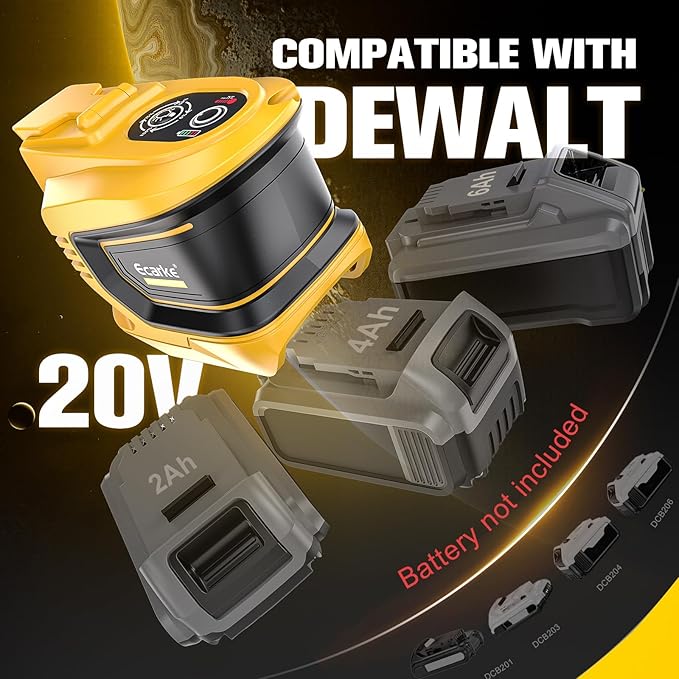 Portable Power Inverter Compatible with DeWALT 20V,Ecarke Real 200W Outdoor Generators with 2 USB&Type-C&AC,DC 20V to AC 110V Portable Power Station, Charger Adapter Battery Powered Outlet(no battery)