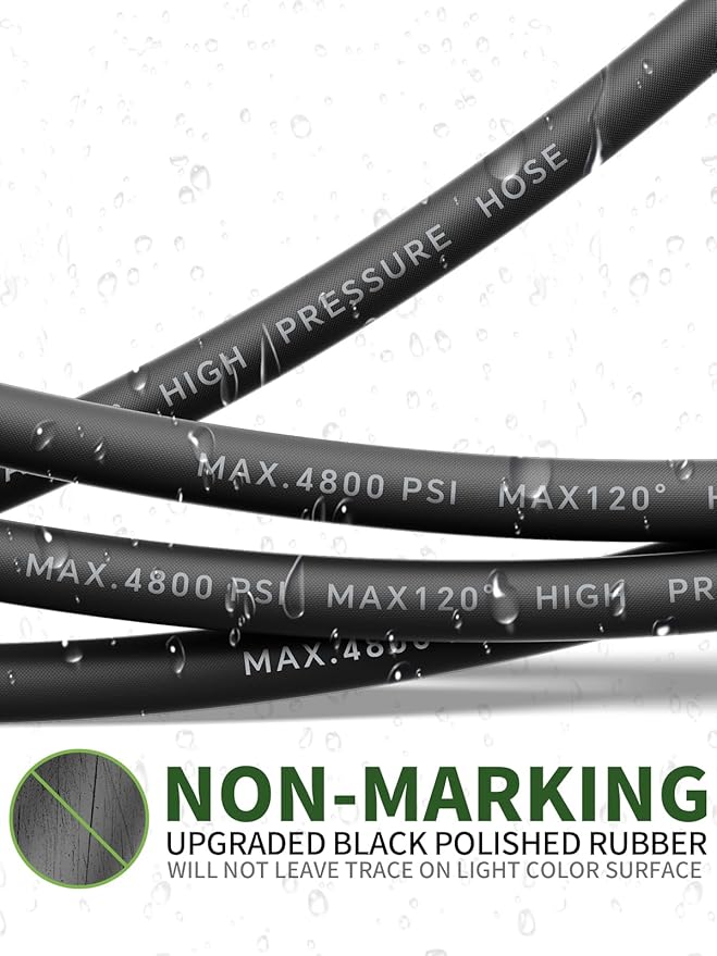 3/8" 4800PSI Pressure Washer Hose 150FT with Swivel Quick Connect for Cold/Hot Water Max 248°F, Kink Resistant Steel Wire Braided, Wear Resistant Power Washer Hose with M22 14mm Adapter
