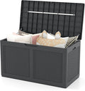 HAPPYGRILL 100 Gallon Resin Deck Box Outdoor Waterproof Storage with Lockable Lid, Rattan Texture Storage Container with Wheels for Pool Accessories, Garden Tool, Patio Furniture Cushion (Grey)