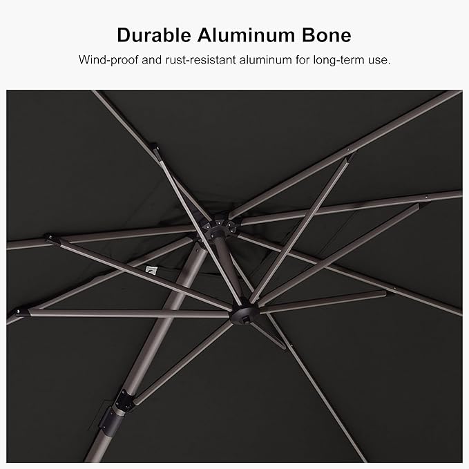 PURPLE LEAF 8' X 8' Patio Umbrella Outdoor Cantilever Umbrella, Aluminum Offset Umbrella with Champagne Frame and 360° Rotation for Pool Deck Garden, Grey