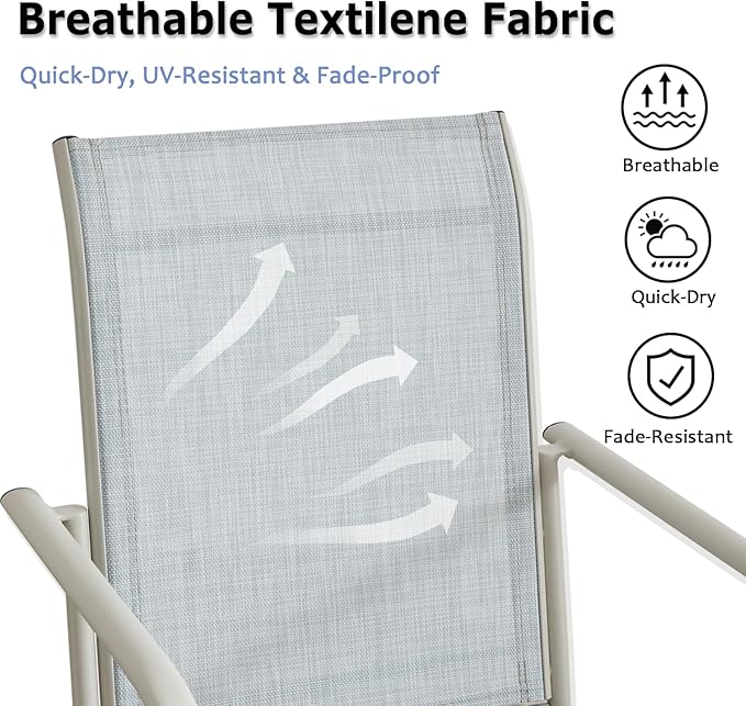 Patio Chairs Set of 6, Outdoor Dining Chairs with Breathable Textilene Fabric, Stackable Patio Chairs for Lawn, Garden, Backyard, Poolside, Beige