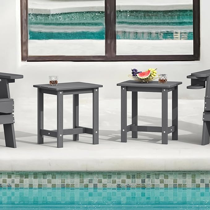 LUE BONA Outdoor Side Table Set of 2, HDPS Small Outdoor Table, Adirondack Side Table,Outside End Table for Patio, Porch, Pool, Weather Resistant/Easy Maintenance/Indoor or Outside Use, Dark Gray