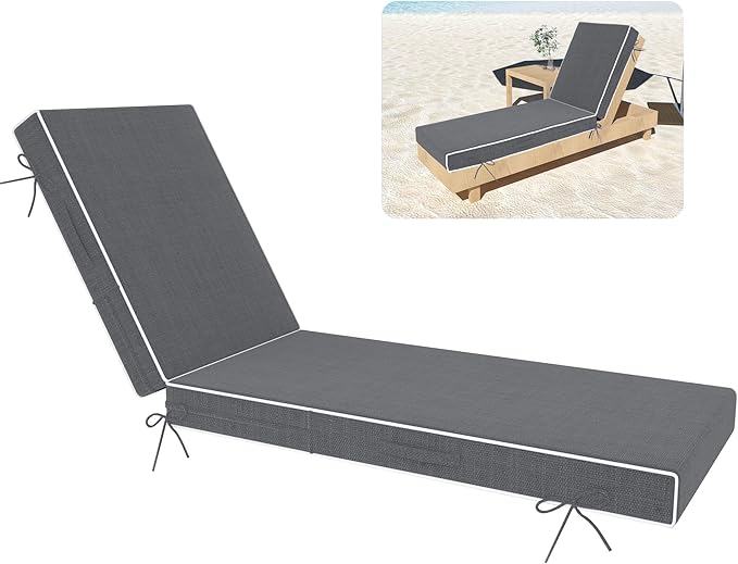 Chaise Lounge Cushions Outdoor Furniture 72 x 21 Inch Olefin Patio Lounge Chair Cushions 4'' Thick Waterproof Outdoor Chaise Cushion Weather Resistant Pool Lounger Cushion (Gray)