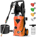 5000PSI Pressure Cleaner - 2025 New Power Cleaner with Upgraded 33ft Pressure Cleaner Hose Reel, Foam Cannon, 4 Nozzle Set, Power Cleaner for House/Patios/Car/Fence, Orange