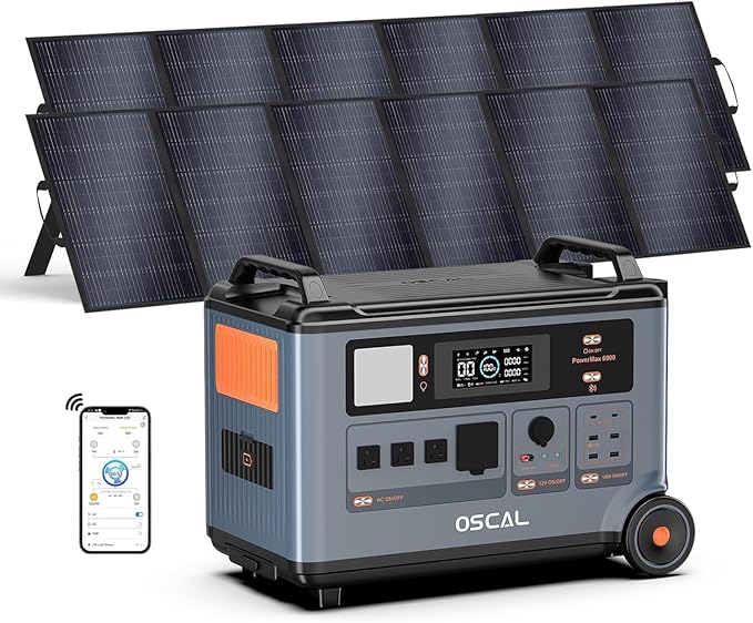 OSCAL 6000W 120V/240V Split Phase Voltage Solar Generator(2025 New),Portable Power Station PowerMax 6000 With 2*500W Solar Panel, 4 * 6000w AC Output (9000W Surge),3600Wh LFP Battery for Emergency 07