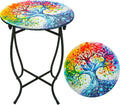 Outdoor Side Tables, 14" Round Patio Side Table, Plant Stand for Indoor Outdoor, Weather Resistant Metal End Table Side Table for Patio Yard Porch Balcony Garden Bedside