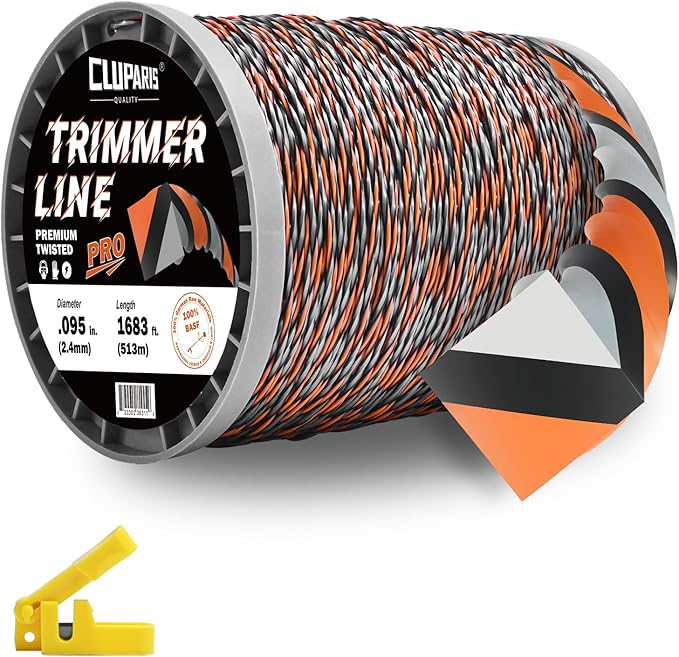 Cluparis 5-Pound Super Heavy Duty Trimmer Line .095-Inch-by-1683-ft Twist Pro Trimmer Line Spool 3-Component Tri-Extrusion Weed Eater String with Super Line Cutter