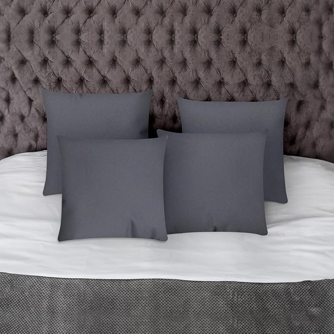 Covers & All Premium Square Throw Pillow Inserts with Covers Set of 4, 14x14 Inches Charcoal Gray, Decorative Cushions for Couch Sofa Home Decor Office Travel UV Resistant Waterproof Soft Cushions