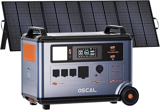 OSCAL 6000W Solar Generator(2025 New),120V/240V Split Phase Voltage Portable Power Station PowerMax 6000 with 400W Panel, 4 * 6000w AC Output (9000W Surge),2400W MPPT Solar for Emergency 09