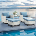 Wicker Outdoor Patio Furniture Set - 5 Piece Patio Conversation Set with 2 Swivel Rocker Chairs,2 Rattan Ottoman and 1 Metal Side Table for Outside Porch Deck Backyard Garden(Light Grey/Sky Blue)
