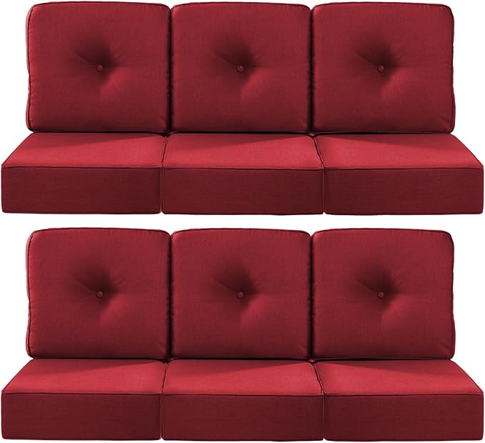 Luxury 22x24/22x25 6-Inch Outdoor Deep Seat Cushions Set of 6 - Comfortable Patio Zipper Chair Cushion for Outside Wicker Wicker Rocking Swivel Chairs Loveseat Couch Sectional Sofa - Red