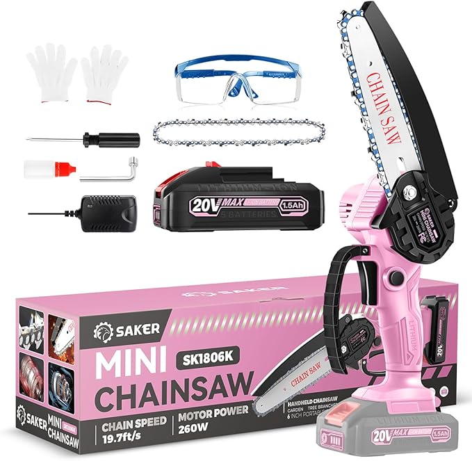 Saker Mini Chainsaw|6 Inch Chainsaws[2025 Upgraded]|Mini Cordless Electric Chain Saw|Small Handheld Portable Chain Saws Battery Powered Chain Saw for Tree Trimmer and Garden,Christmas Gifts