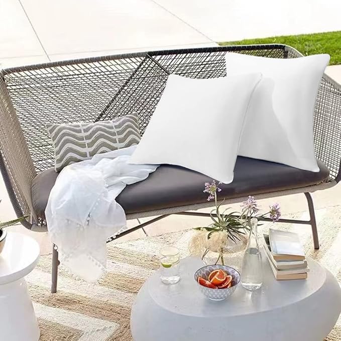 22 x 22 Outdoor Throw Pillow Inserts Set of 2 Waterproof Square Premium Decorative Couch Pillow Stuffers Form Large White Sofa Cushions Indoor