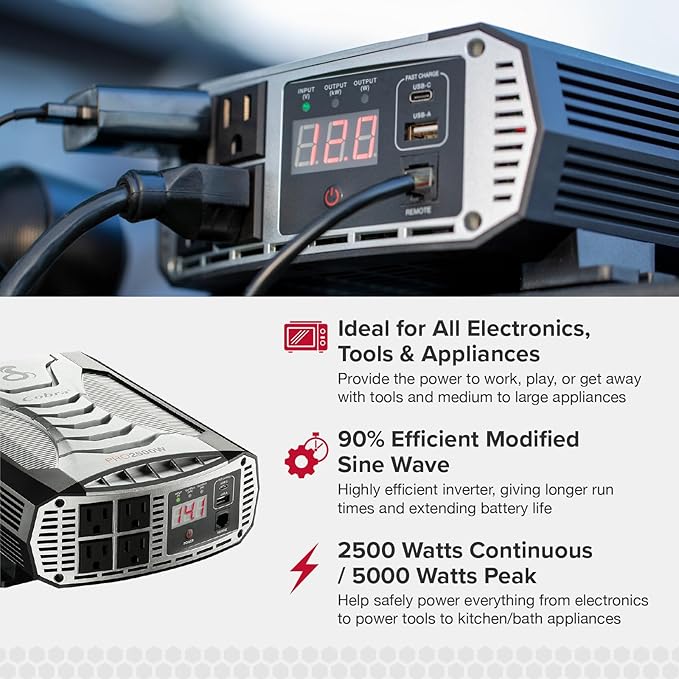 Cobra PRO 2500W Professional Grade Power Inverter with Cobra CPIALCDG1 Remote Controller