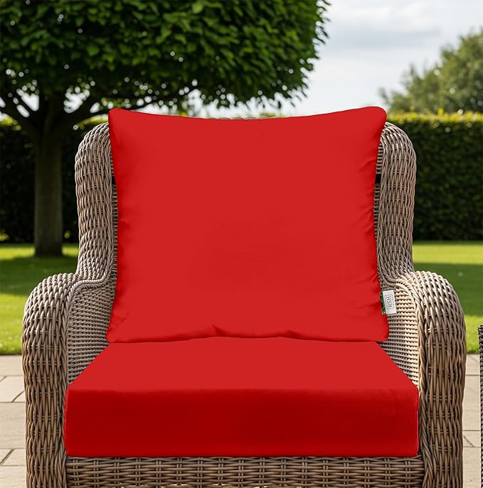 RSH DECOR Indoor Outdoor Deep Seating Chair Cushion with Pillow Back | All Weather Polyester Fabric | Seat 25" W x 25" D & Back 25" W x 21" H | Red