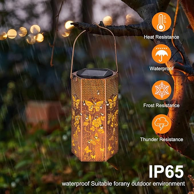 4 Pack Butterfly Solar Lanterns Outdoor Waterproof - Birthday Gifts for Women, Mom, Butterflies Solar Lights Outdoor Hanging Garden Decor for Outside, Patio, Outdoor, Yard, Lawn, Balcony