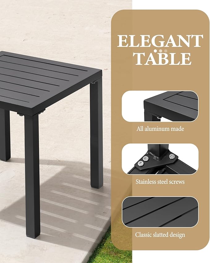 Crestlive Products Aluminum Outdoor Side Table, Pool Lounge Chair Side Table, Weather Resistant Small Square Coffee End Table for Patio, Yard, Garden, Porch, Deck, Indoor, Outdoor