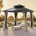 12' x 12' Hardtop Gazebo, Aluminum Frame Patio Hardtop Gazebos with Netting and Curtain, Outdoor Patio Pergola, Outdoor Patio Gazebo with Double Metal Roofs for Lawns, Garden, Deck, Sandstone