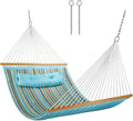 12 FT Double Quilted Fabric Hammock with Spreader Bars and Pillow 450 LBS Weight Capacity 2 Person Hammock for Outdoor Patio Backyard Poolside