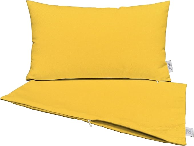 RSH DECOR: Sunbrella Pillow Covers Set of 2 | Covers Only - 20" x 12" | Outdoor Lumbar Pillow Covers Crafted with Sunbrella Performance Fabric | Canvas Sunflower Yellow
