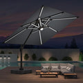 10x10 FT Cantilever Patio Umbrella with Led Lights Double Top Outdoor Square Heavy Duty Offset Umbrellas 360°Rotation Free-motion Track Tilt Windproof for Pool Deck Garden, Grey
