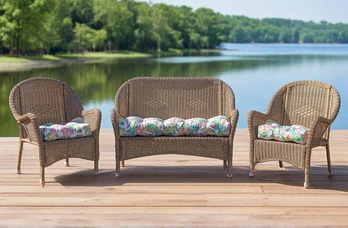 RSH DECOR: Sunbrella Tufted Wicker Loveseat Cushion | 41” x 19" | Water and Fade-Resistant Performance Fabric | Outdoor Settee Cushion for Patio Furniture | Canvas Spa