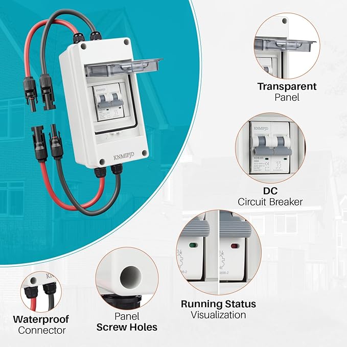 Solar Panel Disconnect Switch 10A 2P 400V Dc/AC Breaker Disconnect Box Outdoor Breaker Box Suitable for photovoltaic and Wind Energy Home Battery Systems (16 Amps)