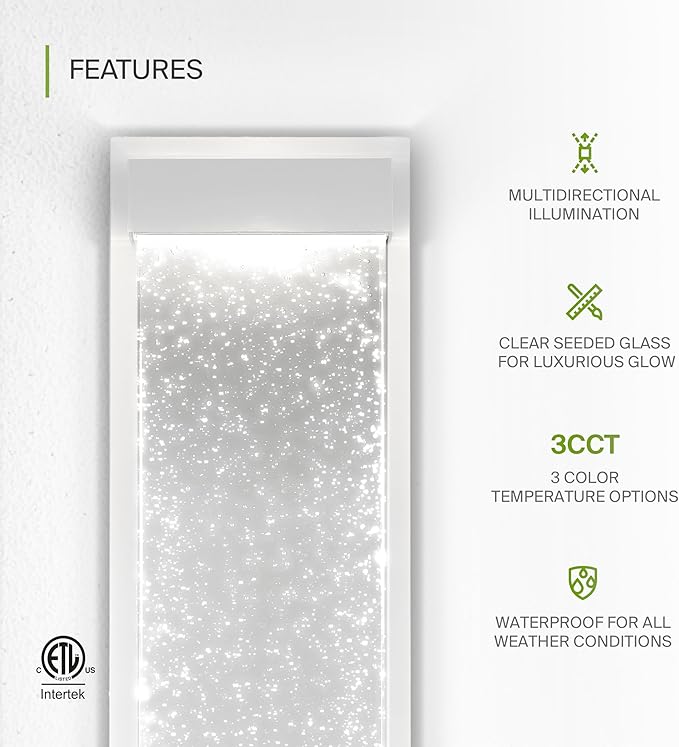 ASD LED 24 Inch Bubble Glass Wall Light Fixture | 22W 530LM 3000-5000K 100-277V | 3CCT, Waterproof, Dimmable, Up-Down Glow, ETL Listed | Exterior Flush Mount Sconce, Outdoor Lighting | White