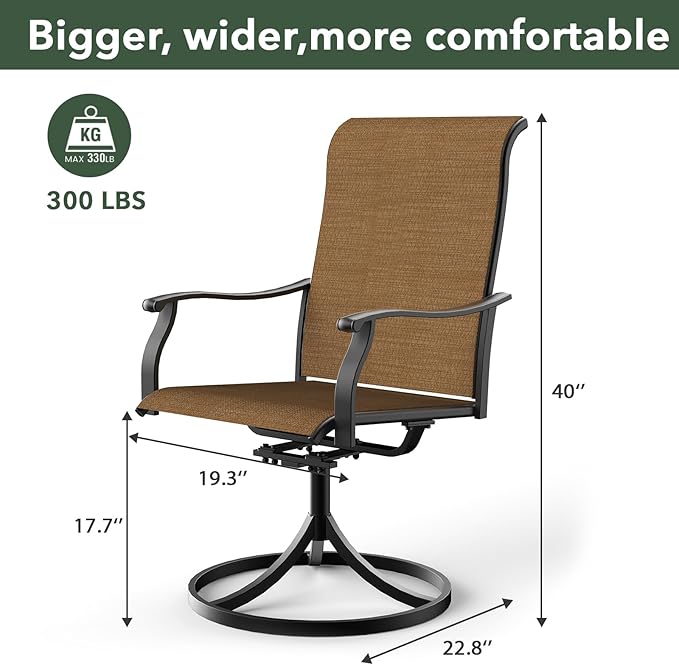 Patio Swivel Dining Chairs Set of 4, Outdoor Metal Chair with Textilene Mesh Fabric Patio Furniture Set Porch Chairs with Metal Rocking Frame for Lawn Garden Backyard Brown