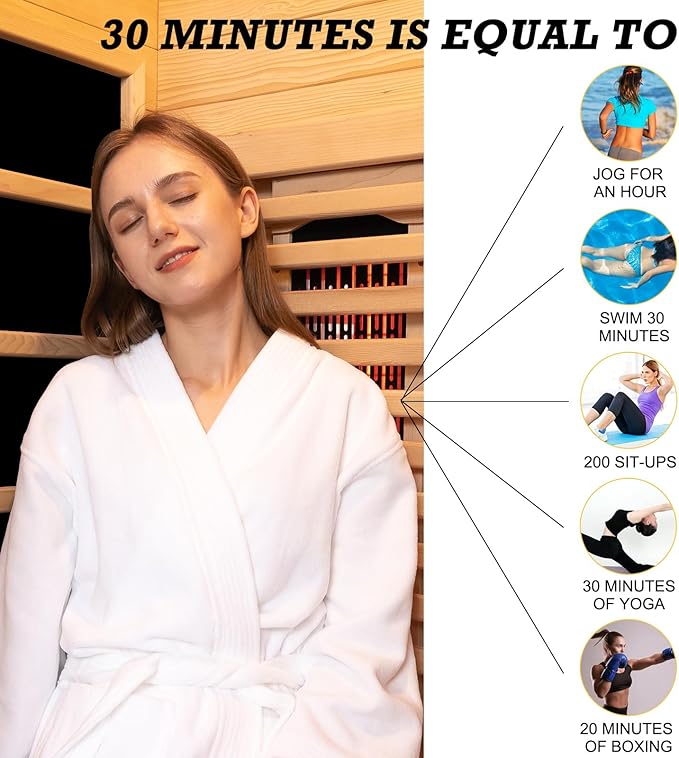 Infrared Sauna with Recliner, 2 Person Hemlock Wooden Dry Saunas with 220V/3400W, Indoor Home Sauna Spa with 9 Heating Panels, Bluetooth Speaker, 7 Color Lights, Oxygen Bar
