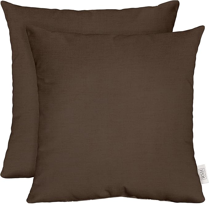 RSH DECOR: Sunbrella Square Throw Pillows Set of 2 | 24" x 24" | Water and Fade-Resistant Performance Fabric | Outdoor Pillow Covers with Down-Alternative Inserts | Made in USA (Canvas Java Brown)