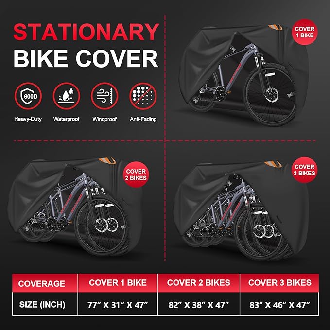 Zettum Bike Cover for 3 Bikes - Outdoor Bike Covers for Stationary 3 Bikes Heavy Duty & Waterproof, 600D Bicycle Covers for 3 eBike, Mountain Bike, Road Bike, Hybrid Bike, Beach Cruiser Bike Storage