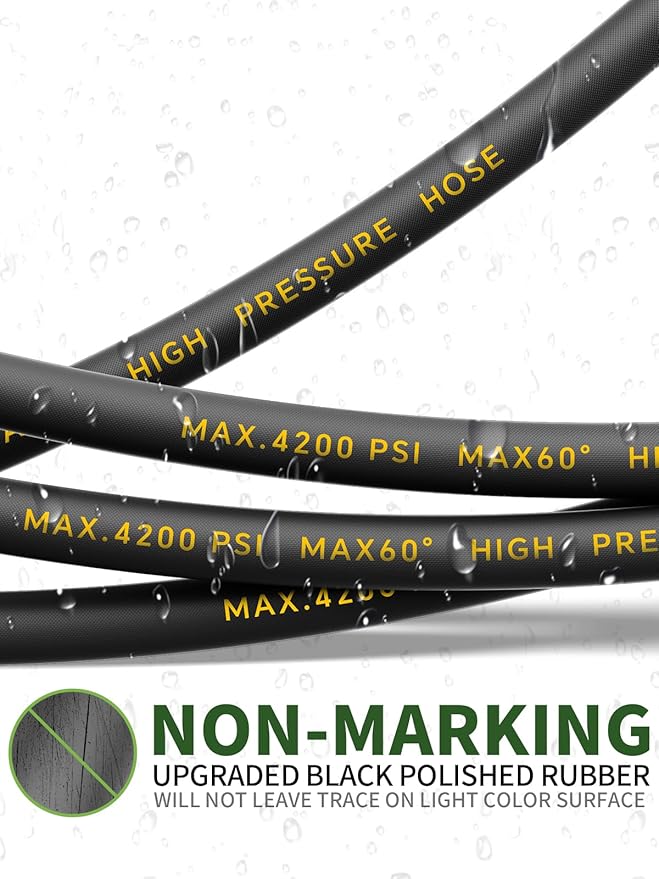 4200PSI Pressure Washer Hose 125FT with 3/8" Swivel Quick Connect for Cold/Hot Water, Kink Resistant Steel Wire Braided, Wear Resistant Power Washer Hose with 2 M22 14mm Adapter Set