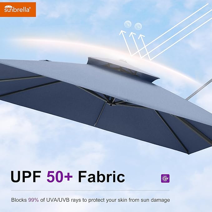 PURPLE LEAF Cantilever Umbrella with Base Included 9' X 12' Outdoor Patio Rectangular Umbrella with Double Top Large Heavy Duty 360° Rotation Offset for Deck Garden Pool Spectrum Denim