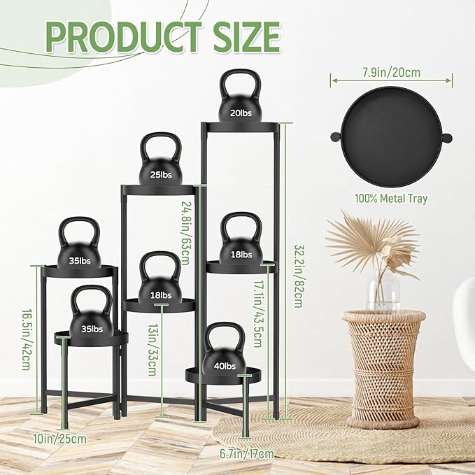 iDavosic.ly Plant Stand Indoor Outdoor, 7 Tier Corner Metal Flower Display Holder Shelf, Folding Tall Orchid Rack for Patio Balcony Porch Garden Living Room House, Black