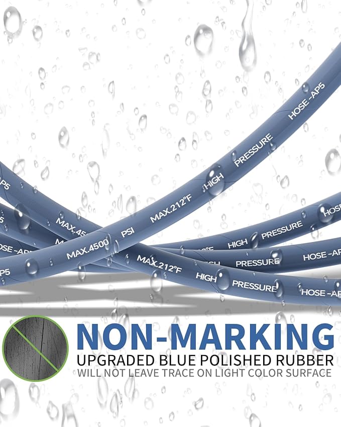 Pressure Washer Hose 100FT 3/8" for Cold and Hot Water 212°F, with Swivel Quick Connect, 4500PSI Kink Resistant Grade Steel Wire Braided, Power Washer Hose With 2pcs M22-14mm Adapter