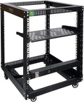 RIVECO 19" 12U Server Rack Open Frame with Wheels + PDU (8 Outlets) Power Strip Surge Protector + 1U Rack Shelf Cantilever Tray Set Black