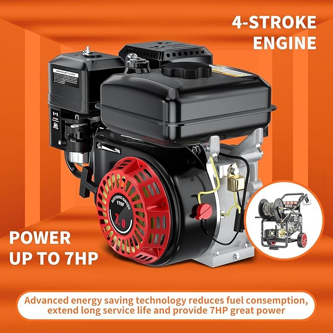 3600PSI Gas Pressure Washer with Hose Reel, 3.3 GPM, One-Button Electric Start 212cc 7HP Commercial Pressure Washer with 50FT 3/8" Hose, Spray Gun & Wand, 5 Quick Connect Nozzles