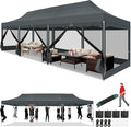 COBIZI 10x30 Heavy Duty Pop Up Canopy Tent with 8 Sidewalls, Commercial Gazebo Party Tent with Mosquito Netting Wall Easy Set Up Outdoor Instant Screen Tent for Backyard, Patio, Garden, Gray