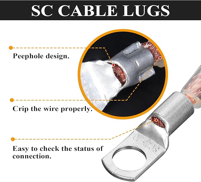 2 Gauge Battery Welding Cable (Red, 2 Feet) - 2 AWG Copper Clad Aluminum Power Wire with M8 & M10 Copper Cable Lug Ends for Auto, Camper, RV, Truck, Solar Low Voltage Wiring