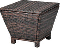 VINGLI 13 Gallon Outdoor Deck Box, Wicker Outdoor Storage Box with Lid, Small Storage Bin Container for Outside and Patio, Patio Rattan Side Table for Yard Porch (Brown, Trapezoidal)