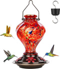 Hummingbird Feeder, BOLITE Glass Hummingbird Feeders for Outdoors Hanging, Hand Blown Twisted with Ant Moat and Five Feeding Ports, 24 Ounces, Leak Proof, Red, Gifts for Women Men, Gifts for Mom Dad