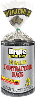 Heavy Duty Contractor Bags, Extra Large Trash Bags, Twist Tie Closure, Black, 55 Gallon, 15 Count