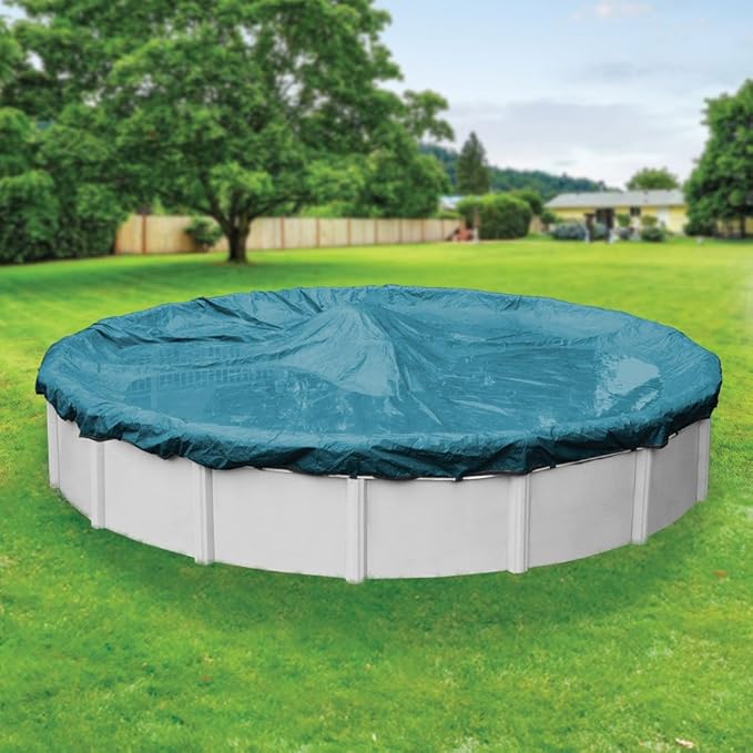 Robelle 12 ft Extra Heavy Duty Blue Winter Pool Cover for Above Ground Pools, 4 ft Overlap (16 ft Cover Size), Solid 10 x 10 Scrim, 2.91 oz/yd2, 12-Year Warranty, Style: 5812-4-ROBA